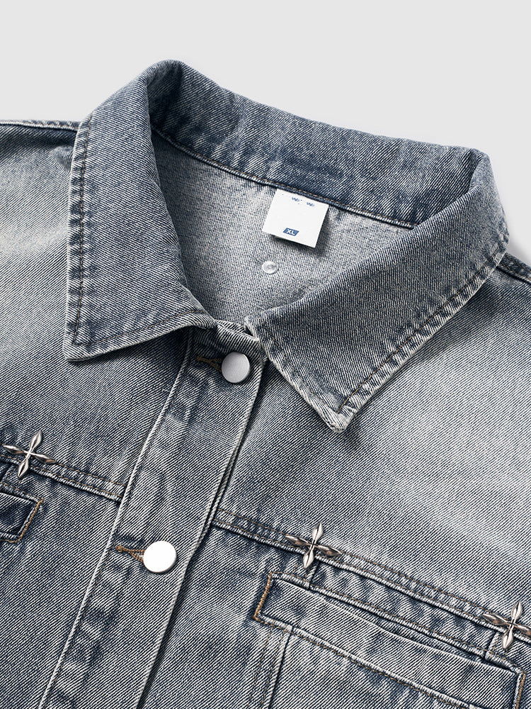 Men's Streetwear Washed Denim Jacket - Autumn/Winter New Arrival, American Retro Rivet-Designed Outerwear