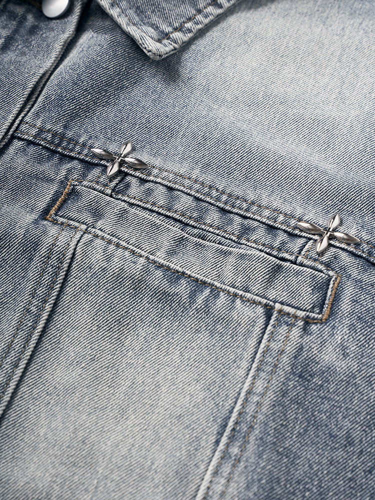 Men's Streetwear Washed Denim Jacket - Autumn/Winter New Arrival, American Retro Rivet-Designed Outerwear