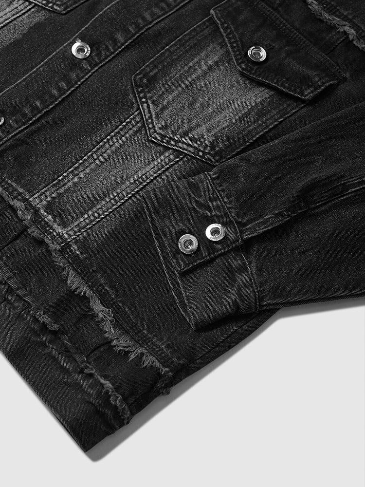 Men's Vintage Distressed Frayed Denim Jacket - Autumn/Winter New Arrival, Streetwear BF American Biker Style Outerwear
