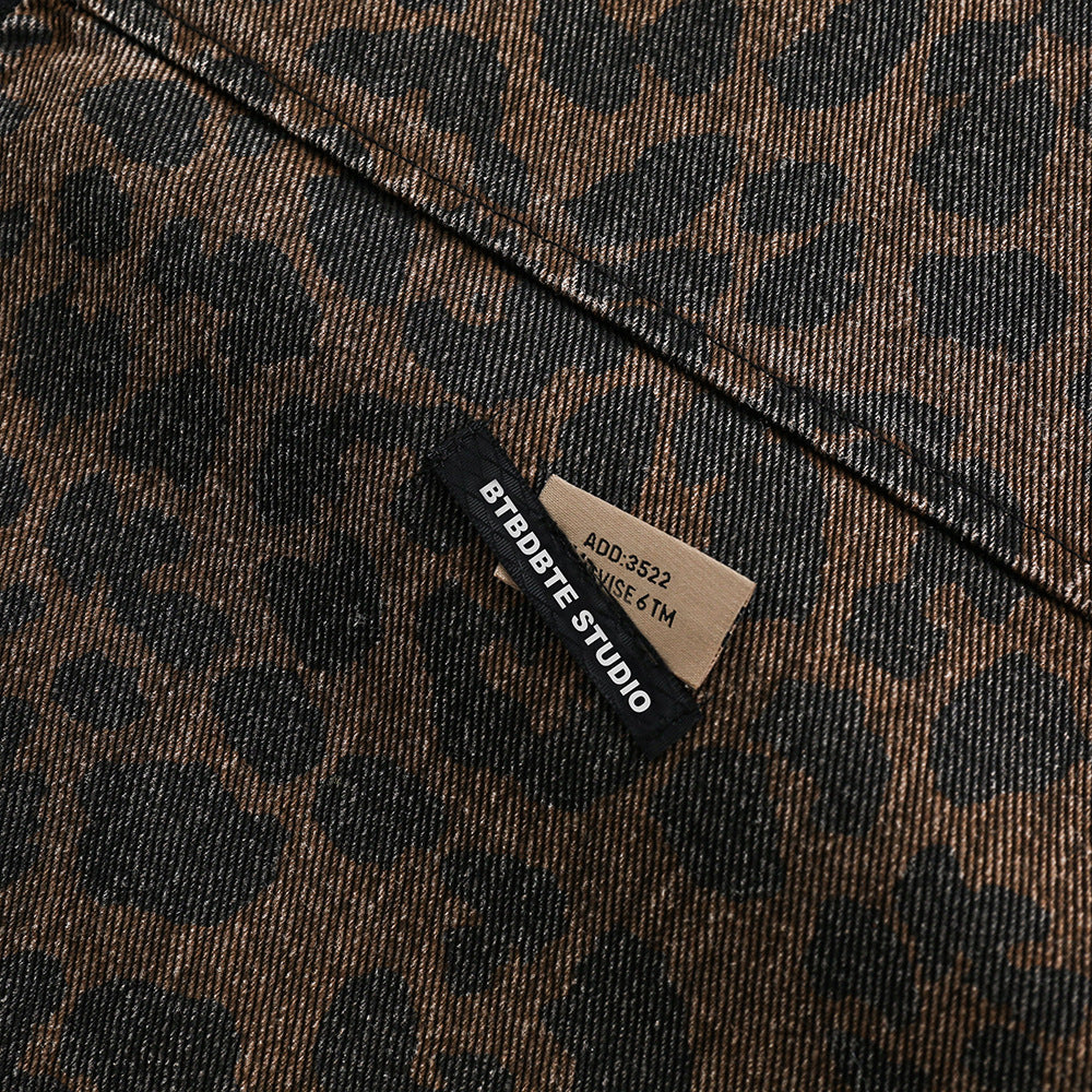 Men's Euro-American Streetwear Leopard Print Denim Jacket