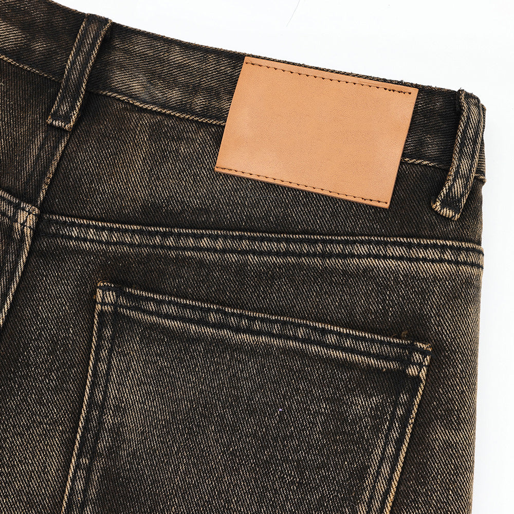 Men's Washed Vintage Denim Shorts - Vibe Streetwear High-Street American Style, Loose Casual Straight-Leg Knee-Length 7-Point Pants