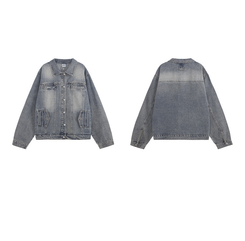 Men's Streetwear Washed Denim Jacket - Autumn/Winter New Arrival, American Retro Rivet-Designed Outerwear