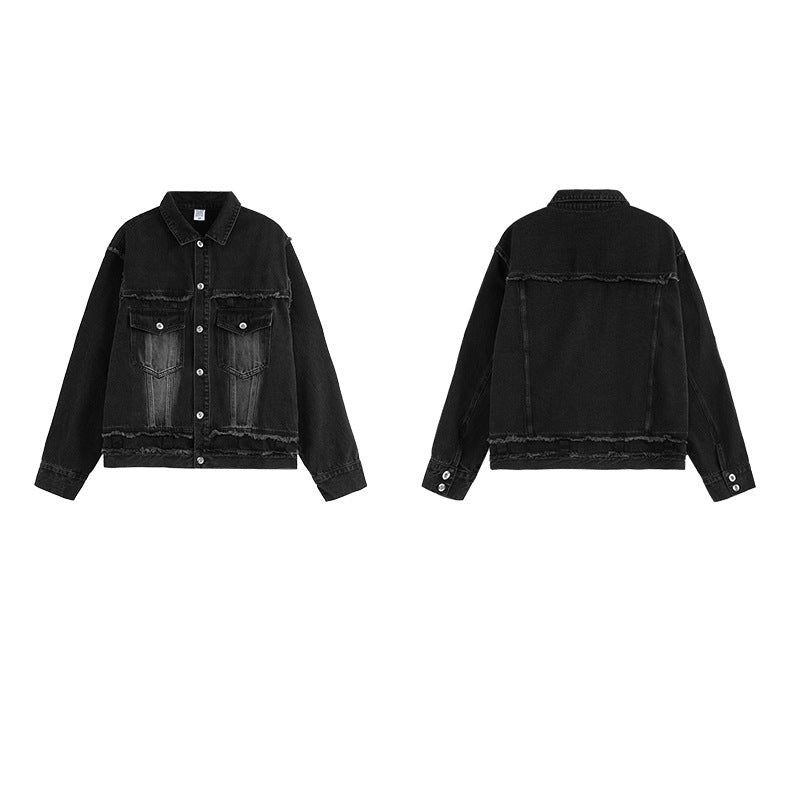 Men's Vintage Distressed Frayed Denim Jacket - Autumn/Winter New Arrival, Streetwear BF American Biker Style Outerwear