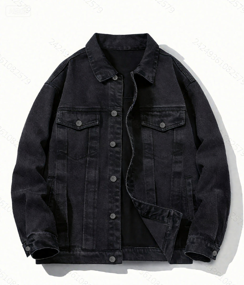 Men's American Retro Trendy Heavyweight Cargo Denim Jacket - Spring & Autumn Loose Oversized Casual Outerwear