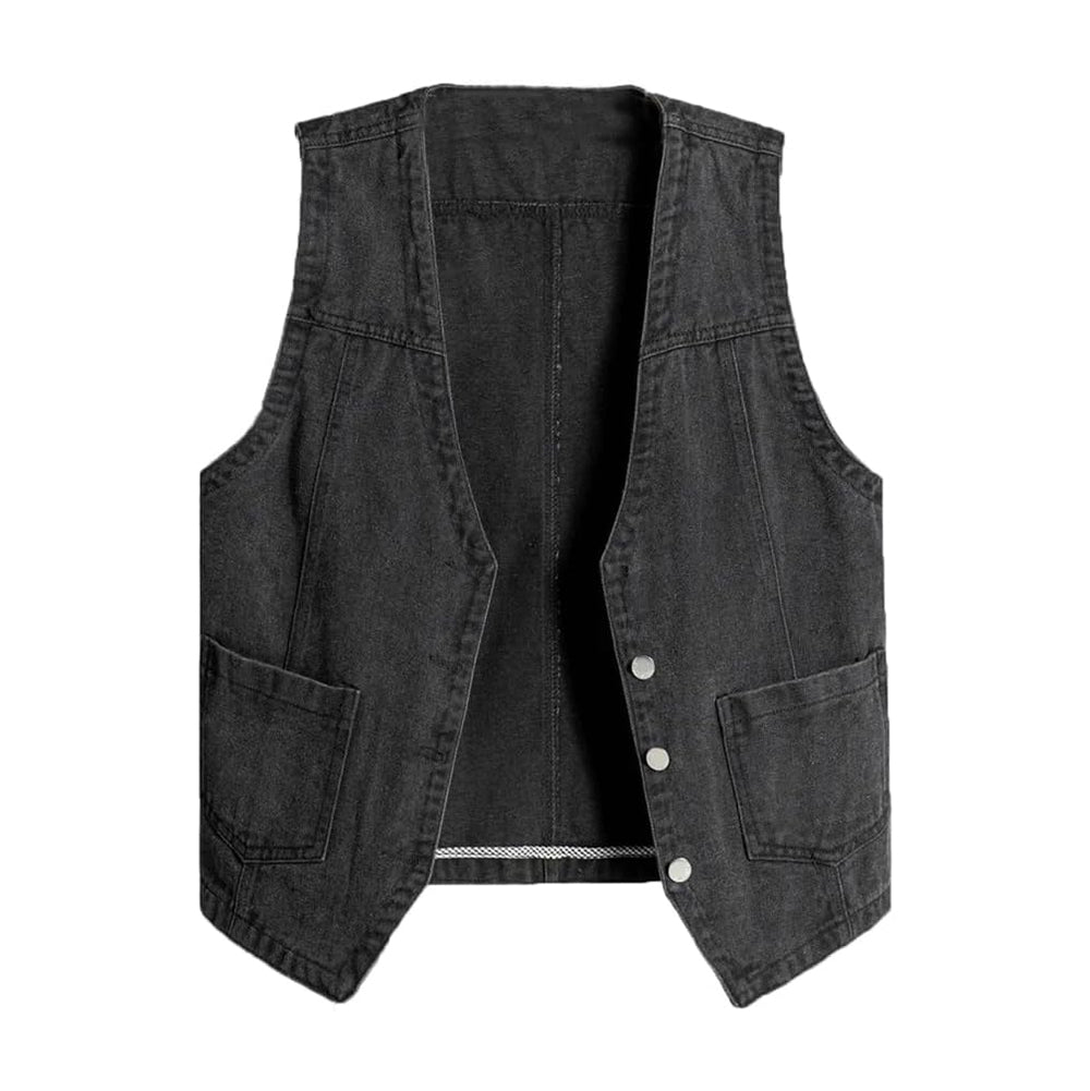 Men's Sleeveless Denim Vest - Collarless Casual Classic Button Closure Fashion Style
