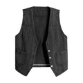 Men's Sleeveless Denim Vest - Collarless Casual Classic Button Closure Fashion Style