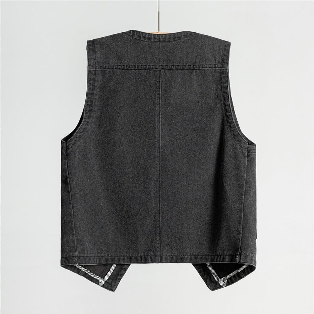 Men's Sleeveless Denim Vest - Collarless Casual Classic Button Closure Fashion Style