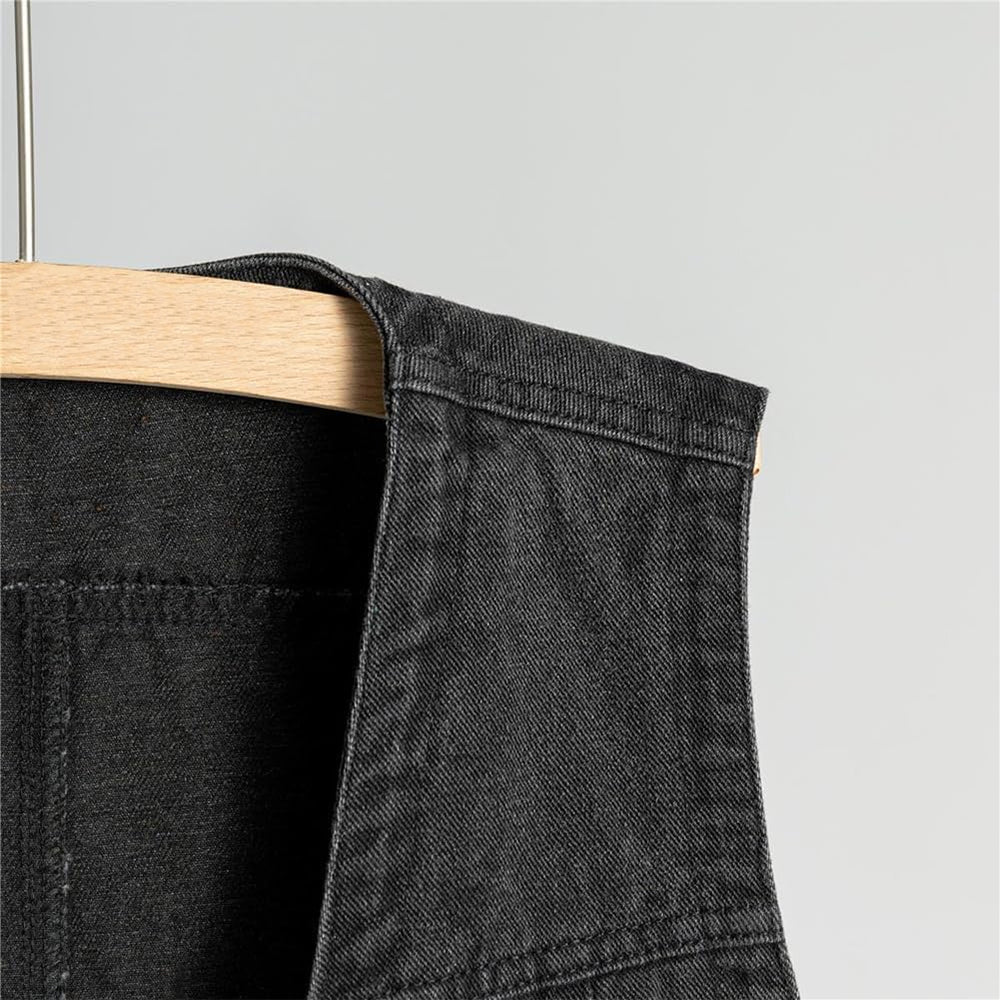 Men's Sleeveless Denim Vest - Collarless Casual Classic Button Closure Fashion Style