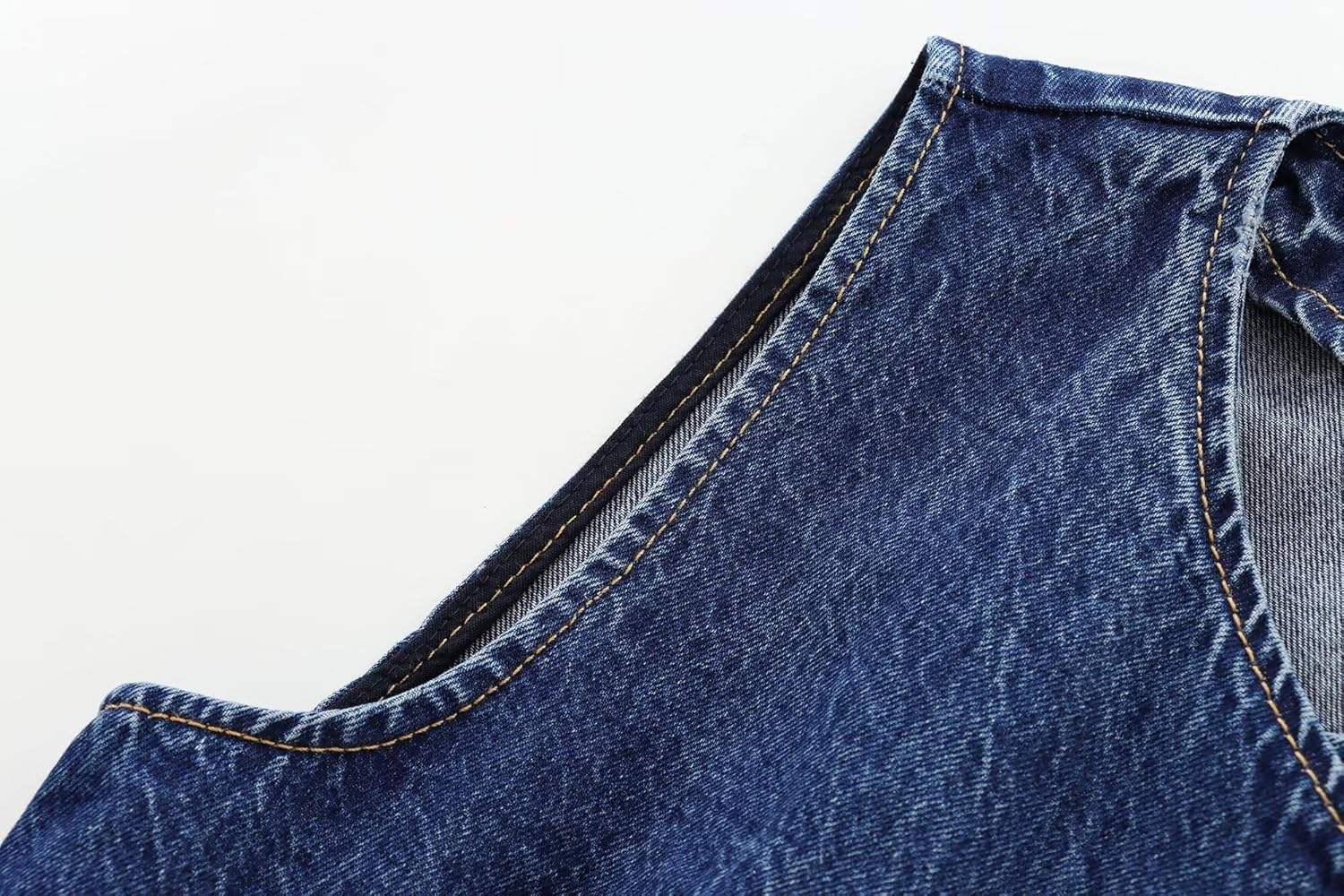 Women's Basic Blue Denim Vest – Single-Row Button Vintage-Style Accented Streetwear Vest