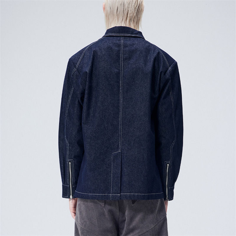 Men's New Trendy Colorful Denim Shirt - Classic Casual Style with Asymmetrical Placket & Irregular Angled Front