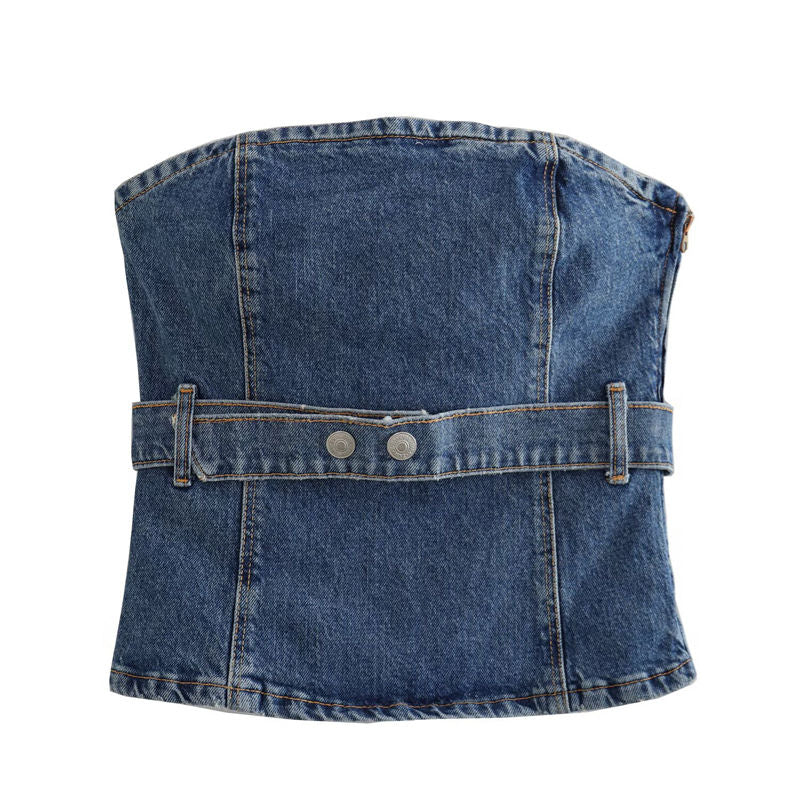 Women's Summer New Arrival – Stylish Slim-Fit Waist-Cinched Denim Crop Vest