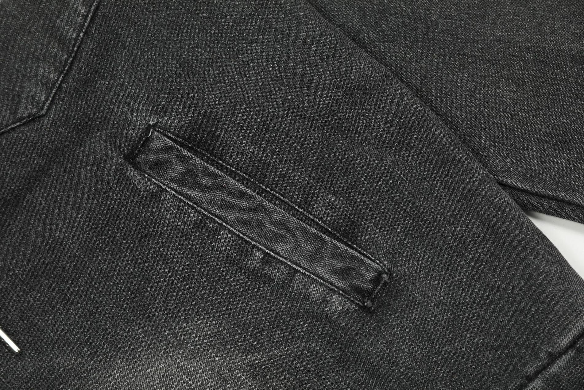 Men's Vintage Washed Denim Hoodie with Pocket Eyelets and Drawstring Design