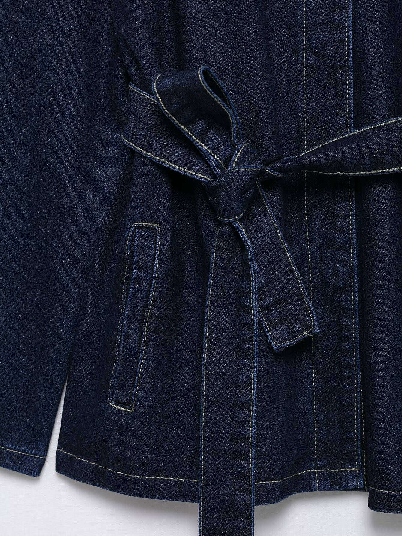 Women's New Spring & Summer INS Retro Versatile Belted Collared Loose Denim Jacket