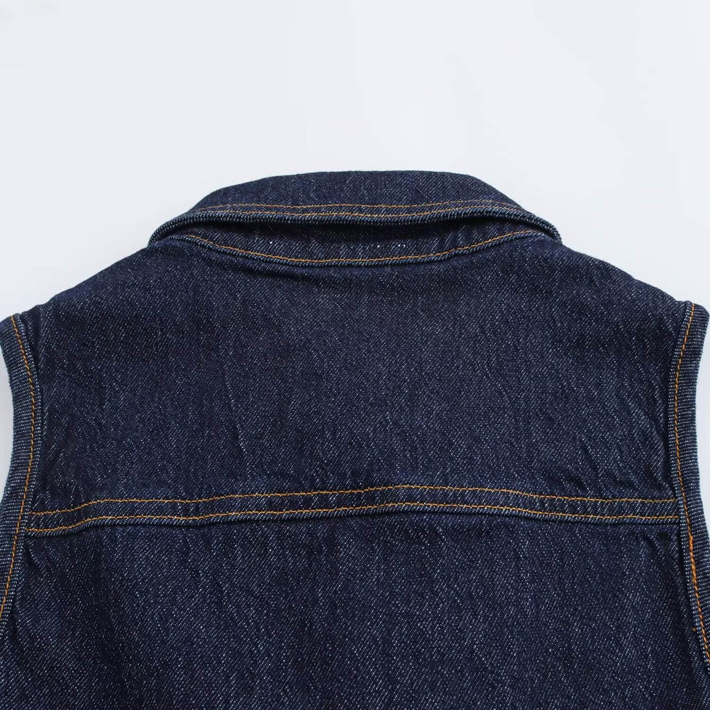 Women's Vintage Single-Row Button Denim Vest – Collared, Summer Casual Style