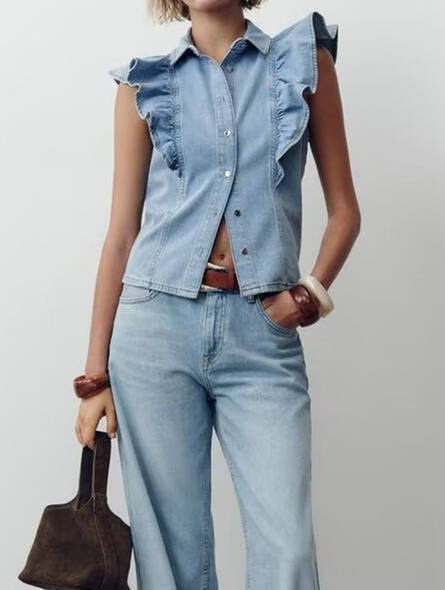 Women's Stylish Layered Denim Vest – Vintage Sleeveless Collared, Casual Elegant & Feminine Chic Vest