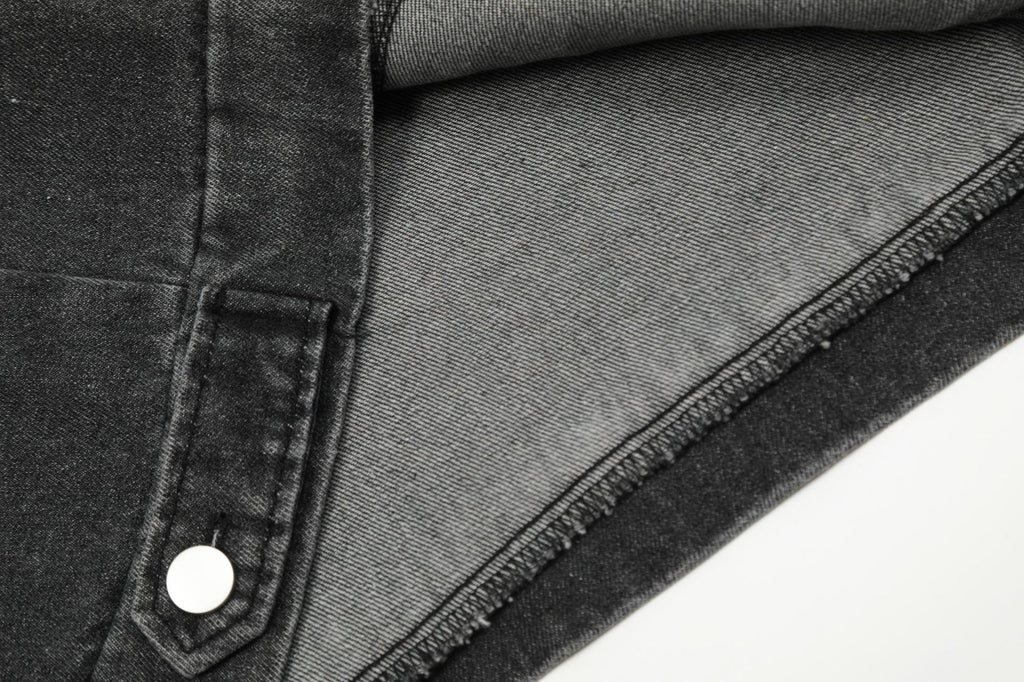 Men's Vintage Washed Denim Hoodie with Pocket Eyelets and Drawstring Design