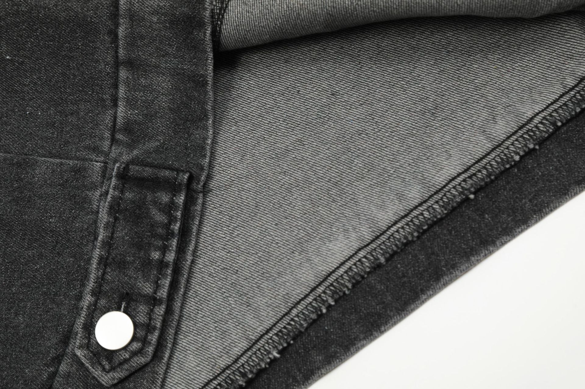 Men's Vintage Washed Denim Hoodie with Pocket Eyelets and Drawstring Design