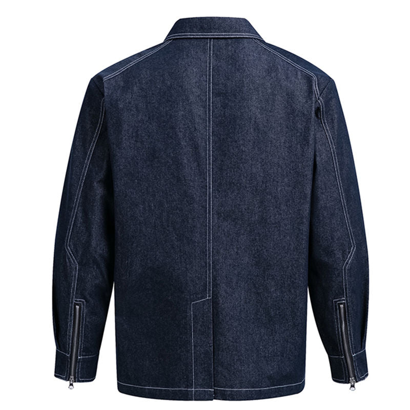 Men's New Trendy Colorful Denim Shirt - Classic Casual Style with Asymmetrical Placket & Irregular Angled Front