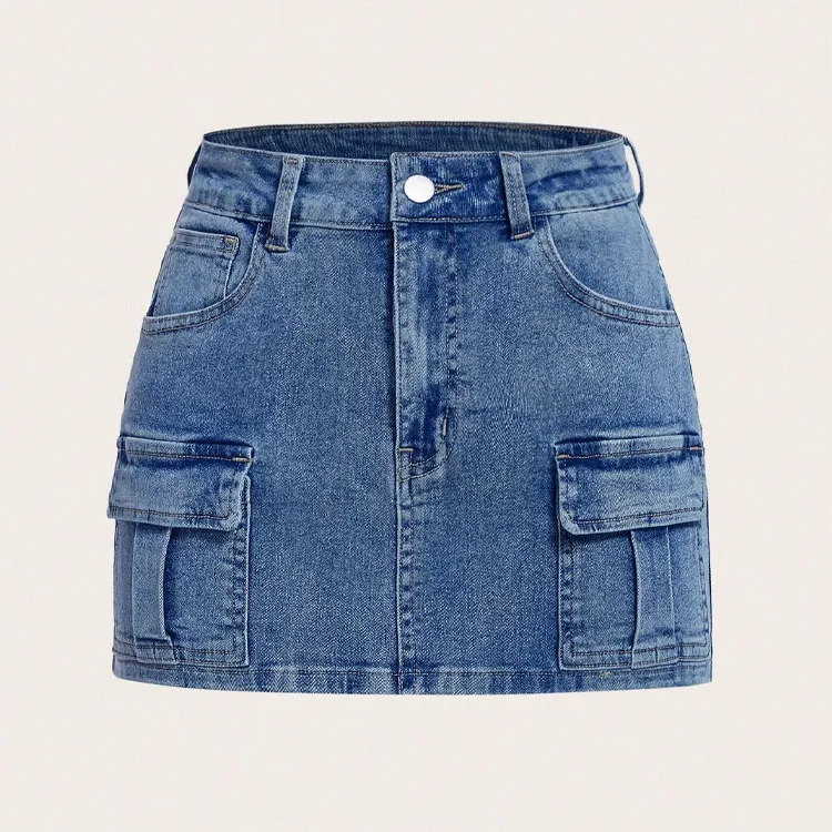 Women's Summer Fashion Washed Colored High-Waisted Denim Mini Skirt
