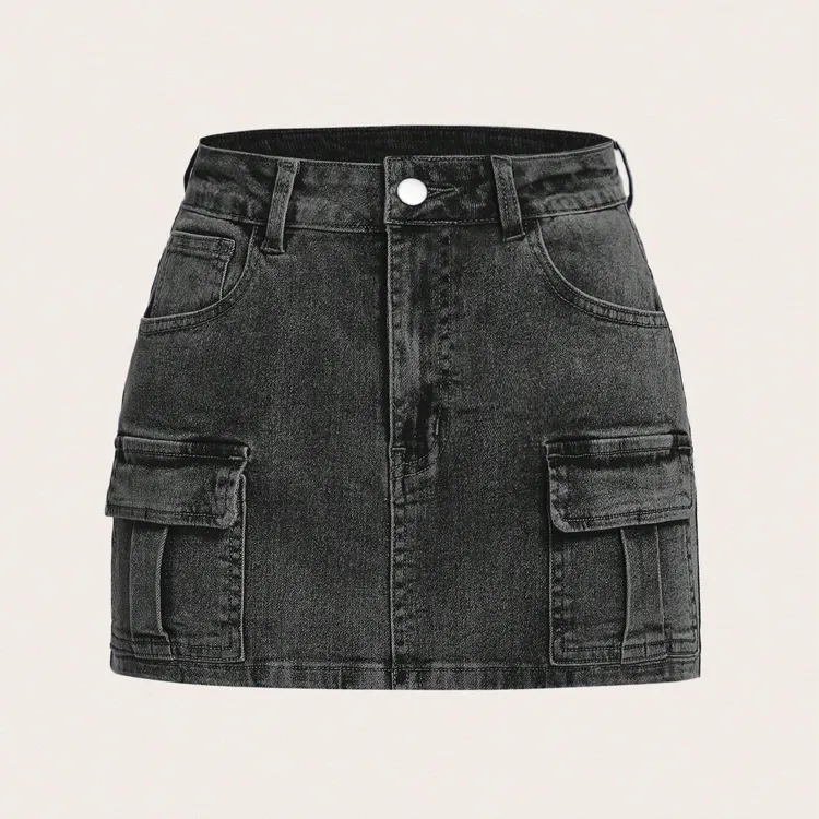 Women's Summer Fashion Washed Colored High-Waisted Denim Mini Skirt