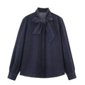 Women's Denim Shirt – Bow Detail, Single-Row Button, Long-Sleeve Casual Top, Y2K Vintage Style