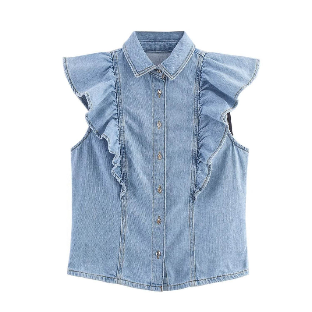 Women's Stylish Layered Denim Vest – Vintage Sleeveless Collared, Casual Elegant & Feminine Chic Vest