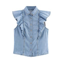 Women's Stylish Layered Denim Vest – Vintage Sleeveless Collared, Casual Elegant & Feminine Chic Vest