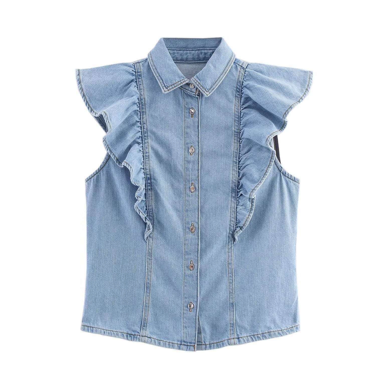 Women's Stylish Layered Denim Vest – Vintage Sleeveless Collared, Casual Elegant & Feminine Chic Vest