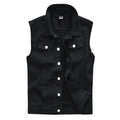 Men's Fashion Black Denim Vest - V-neck Casual Outerwear for Spring, Summer & Autumn