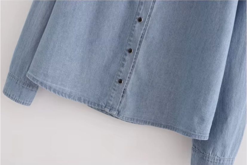 Women's Denim Long Sleeve Woven Shirt – V-Neck Denim Shirt