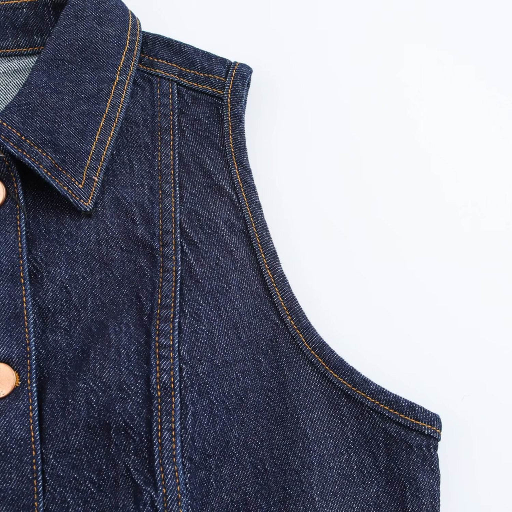 Women's Vintage Single-Row Button Denim Vest – Collared, Summer Casual Style