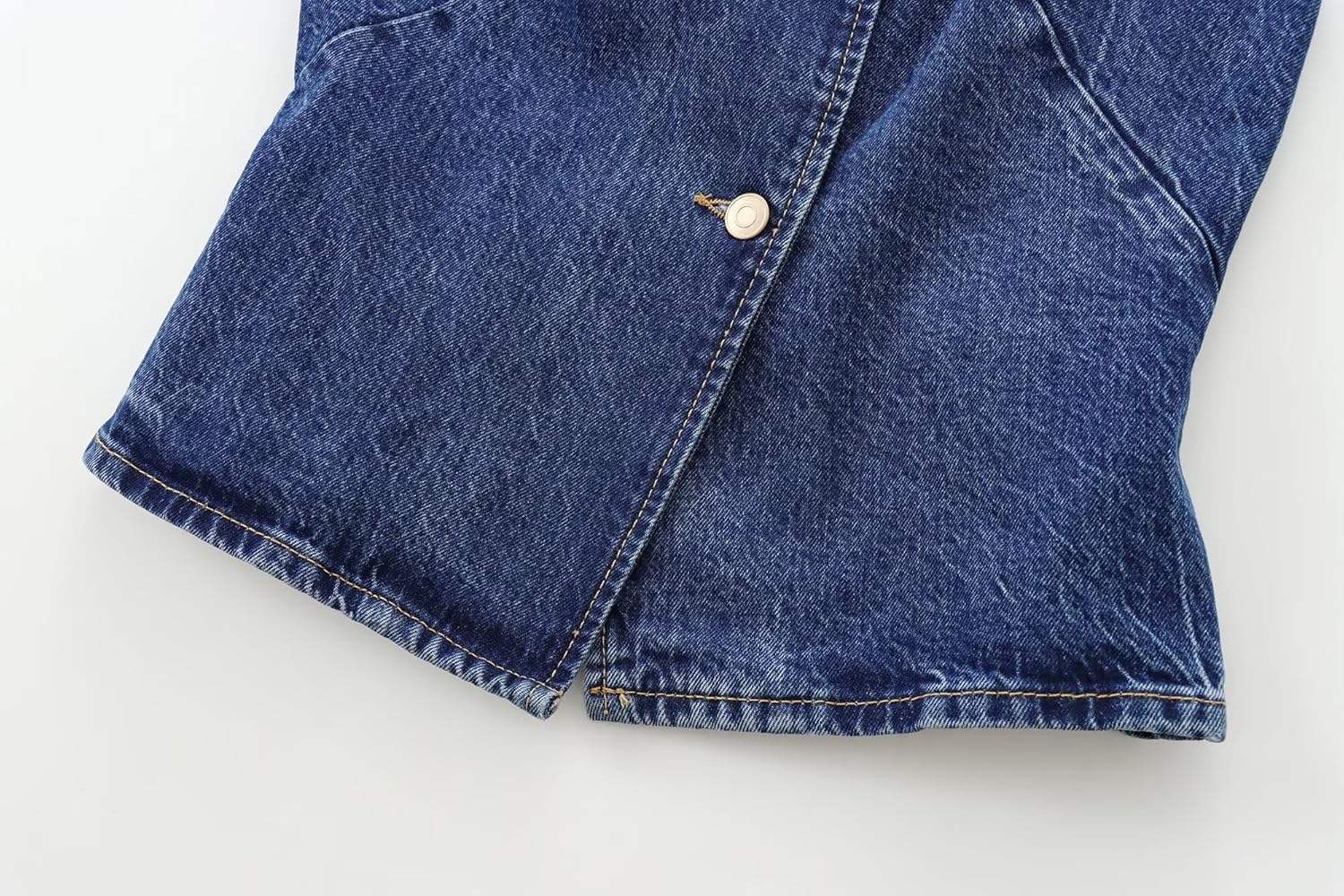 Women's Basic Blue Denim Vest – Single-Row Button Vintage-Style Accented Streetwear Vest