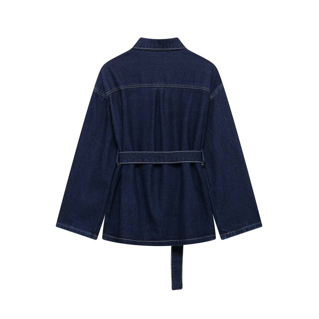 Women's New Spring & Summer INS Retro Versatile Belted Collared Loose Denim Jacket