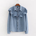 Women's Denim Long Sleeve Woven Shirt – V-Neck Denim Shirt