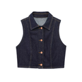 Women's Vintage Single-Row Button Denim Vest – Collared, Summer Casual Style
