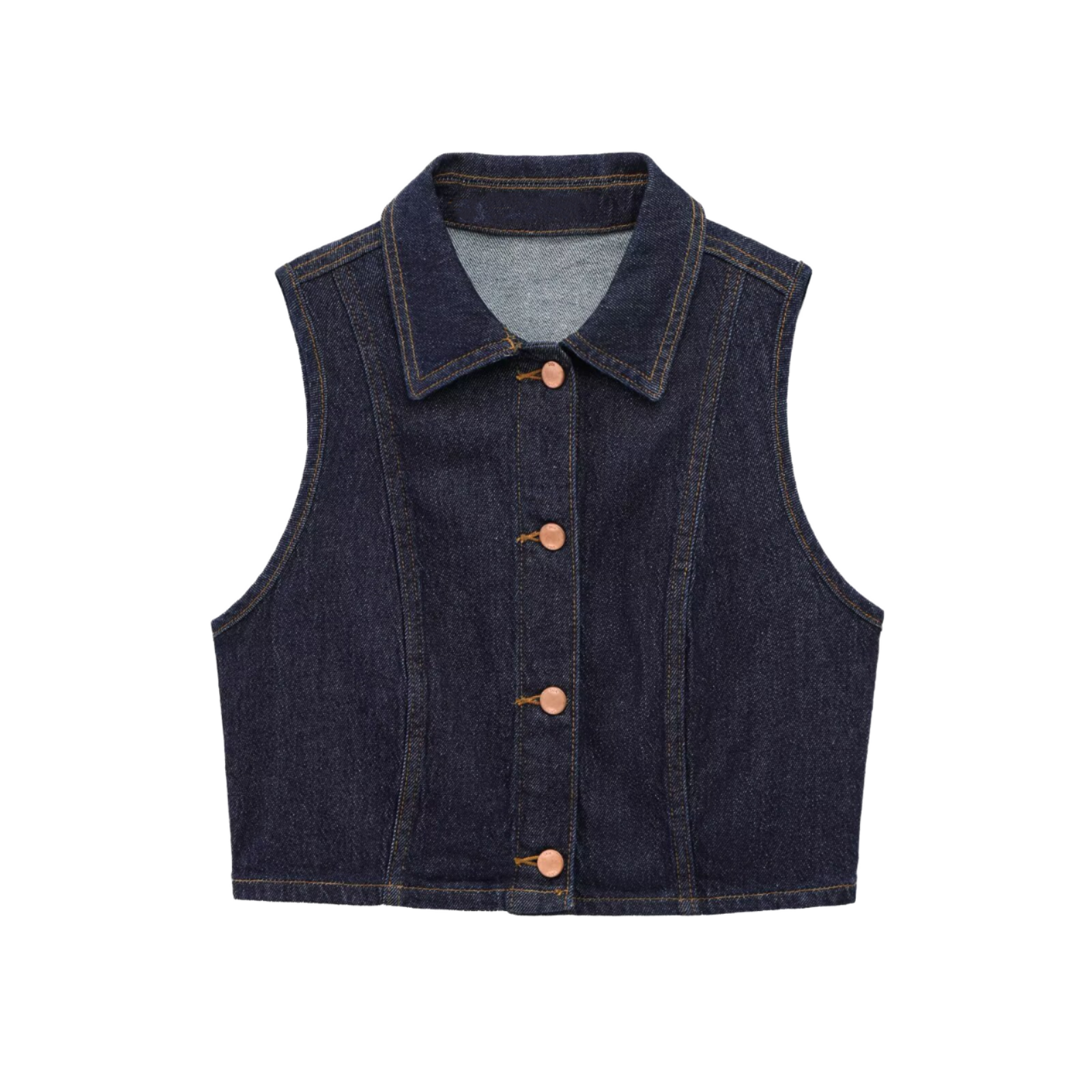 Women's Vintage Single-Row Button Denim Vest – Collared, Summer Casual Style