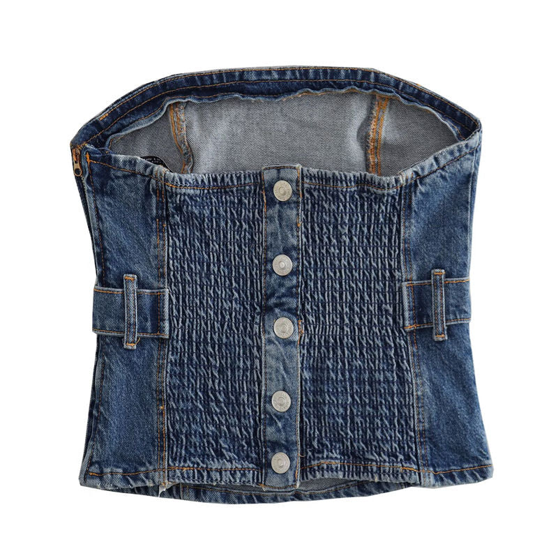 Women's Summer New Arrival – Stylish Slim-Fit Waist-Cinched Denim Crop Vest
