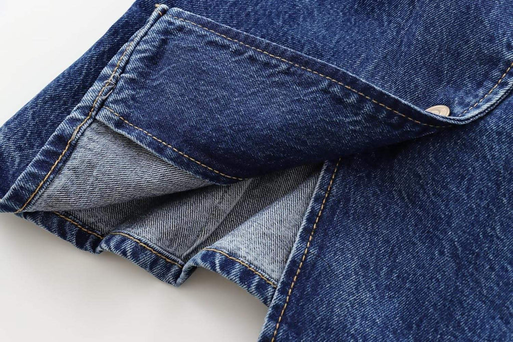 Women's Basic Blue Denim Vest – Single-Row Button Vintage-Style Accented Streetwear Vest