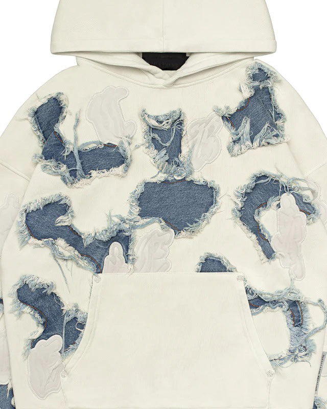 Men's New Fashion Denim Hoodie - Washed Vintage Hip-Hop Streetwear with Patch Embroidery