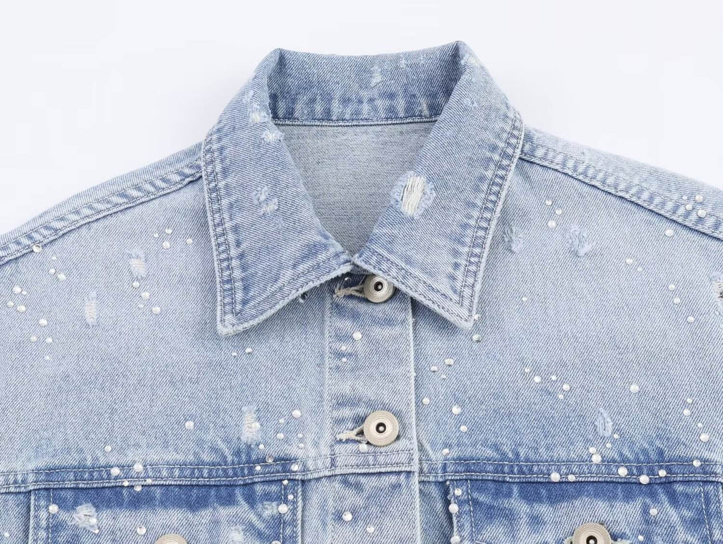 Women's New Autumn Fashion Versatile Collared Long-Sleeve Cropped Denim Jacket