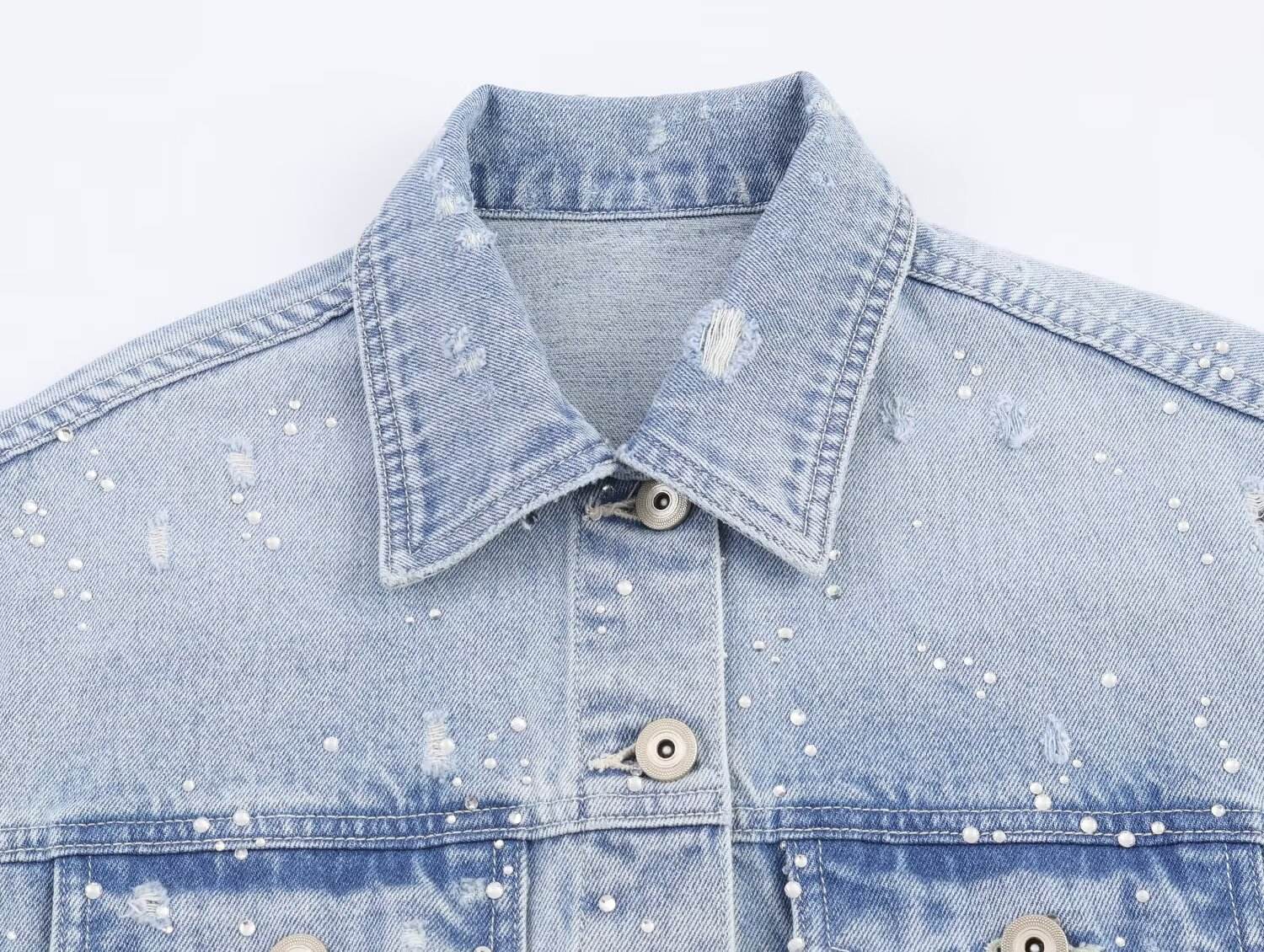 Women's New Autumn Fashion Versatile Collared Long-Sleeve Cropped Denim Jacket