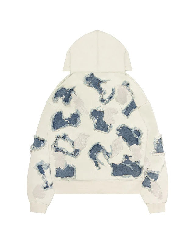 Men's New Fashion Denim Hoodie - Washed Vintage Hip-Hop Streetwear with Patch Embroidery