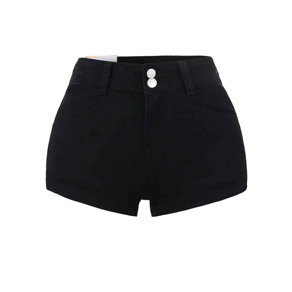 Women's High-Waisted Butt-Lifting Padded Stretch Slim-Fit Two-Button Bodycon Denim Shorts