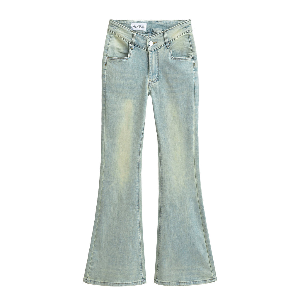 Women's New Spring Y2K-Inspired High-Waisted Slim-Fit Stretchy Washed Vintage Bootcut Jeans