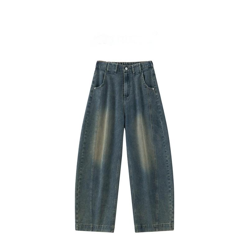 American Retro Distressed Contrast Stitch Summer Bootcut Jeans - Relaxed Wide Fit Washed Denim