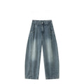 American Retro Distressed Contrast Stitch Summer Bootcut Jeans - Relaxed Wide Fit Washed Denim