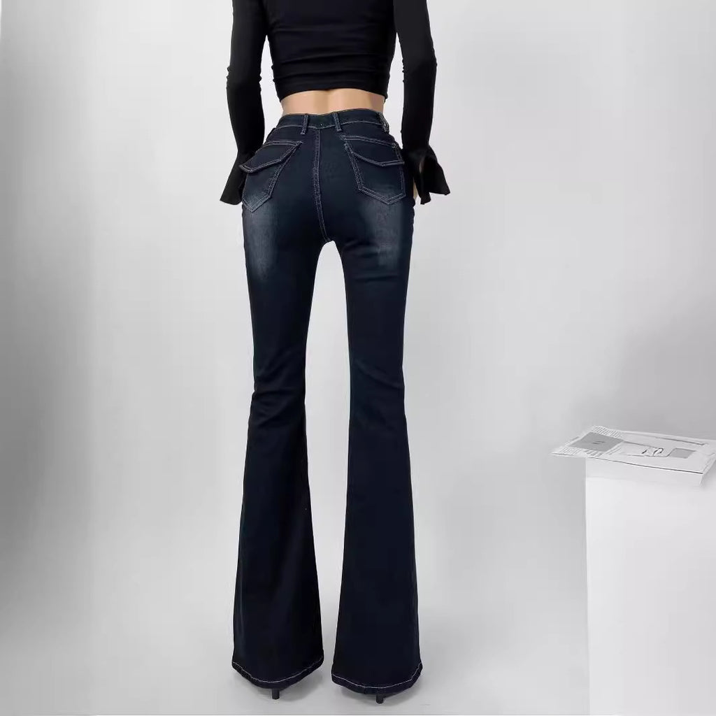 Women's New Spring Y2K-Inspired High-Waisted Slim-Fit Stretchy Washed Vintage Bootcut Jeans