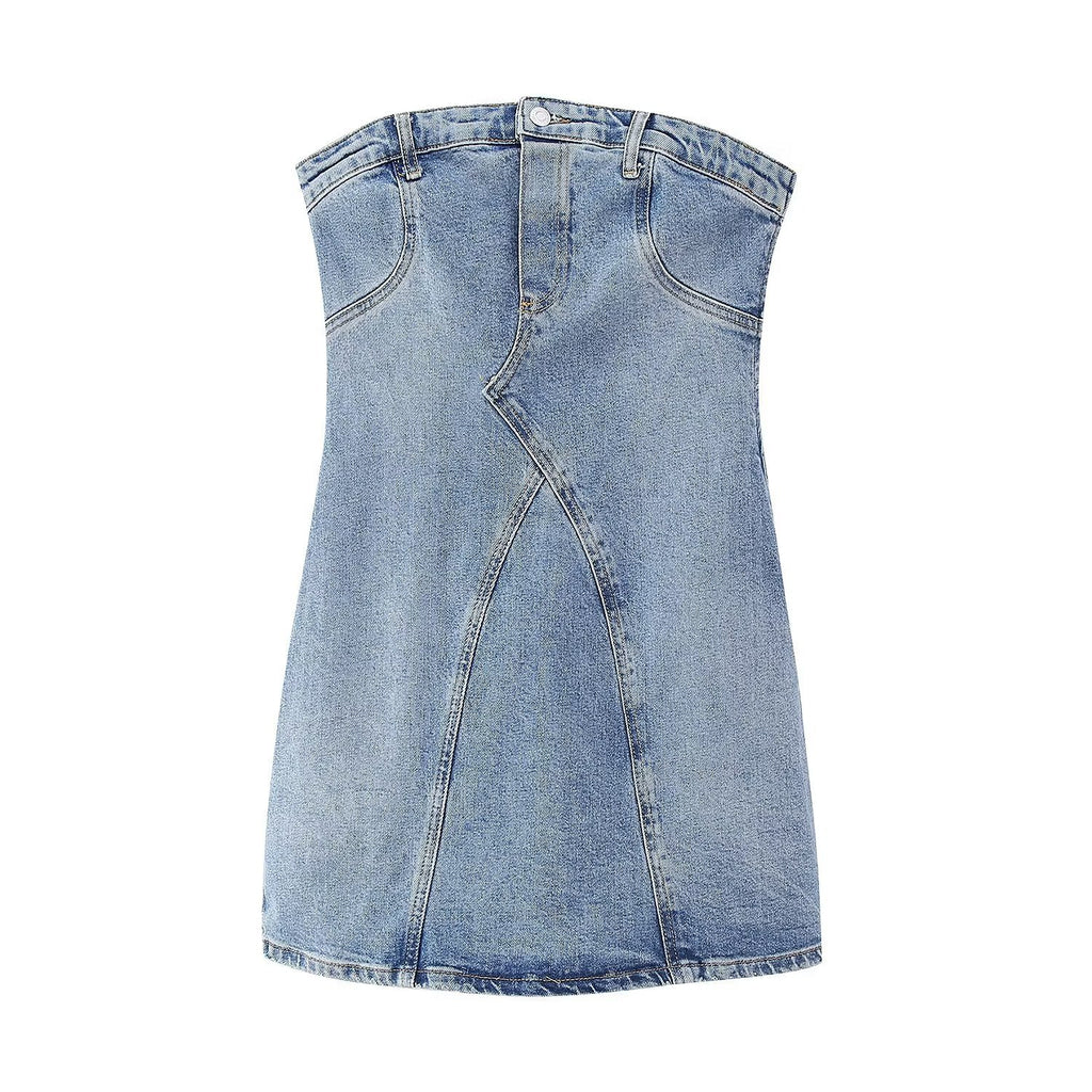 European and American style strapless denim dress