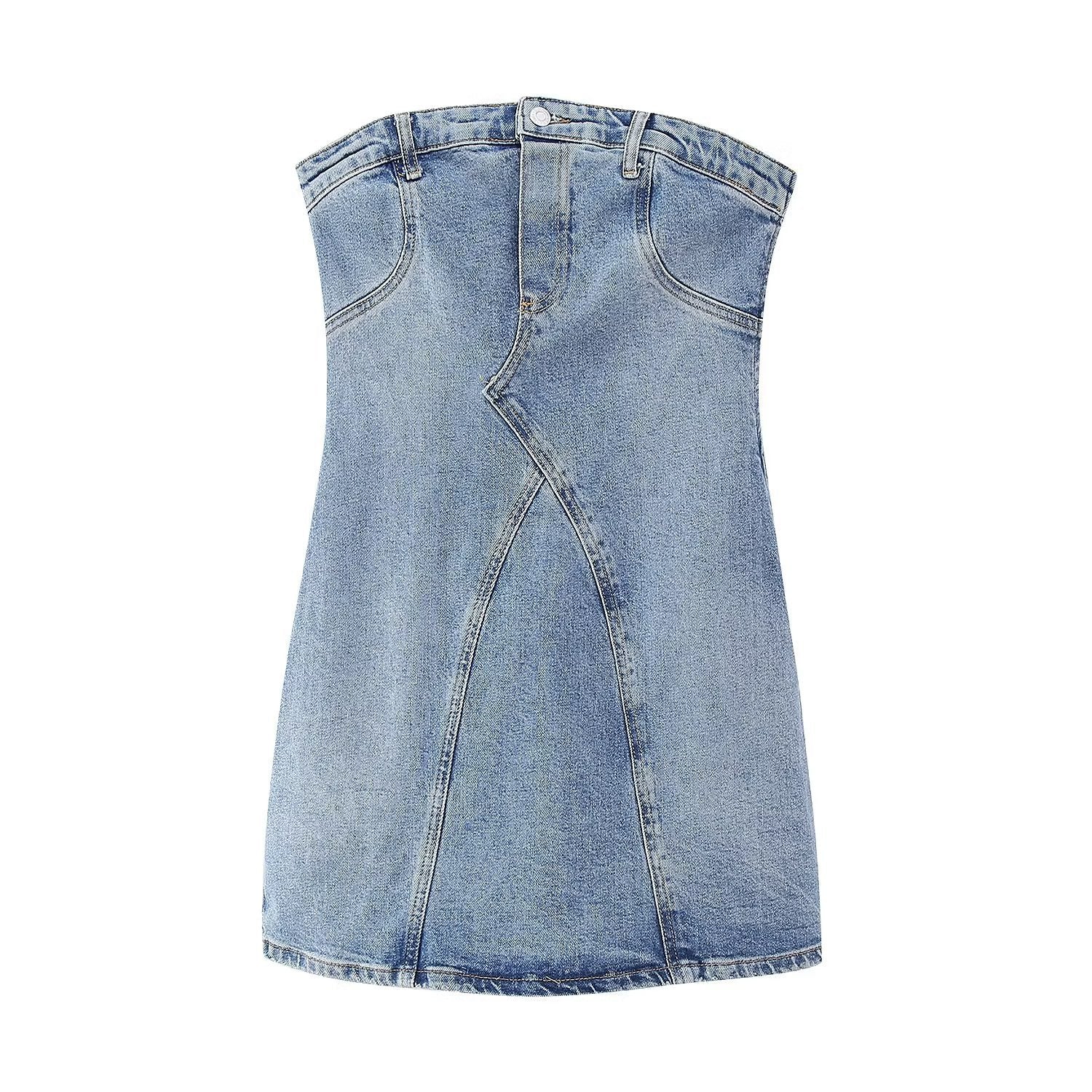 European and American style strapless denim dress