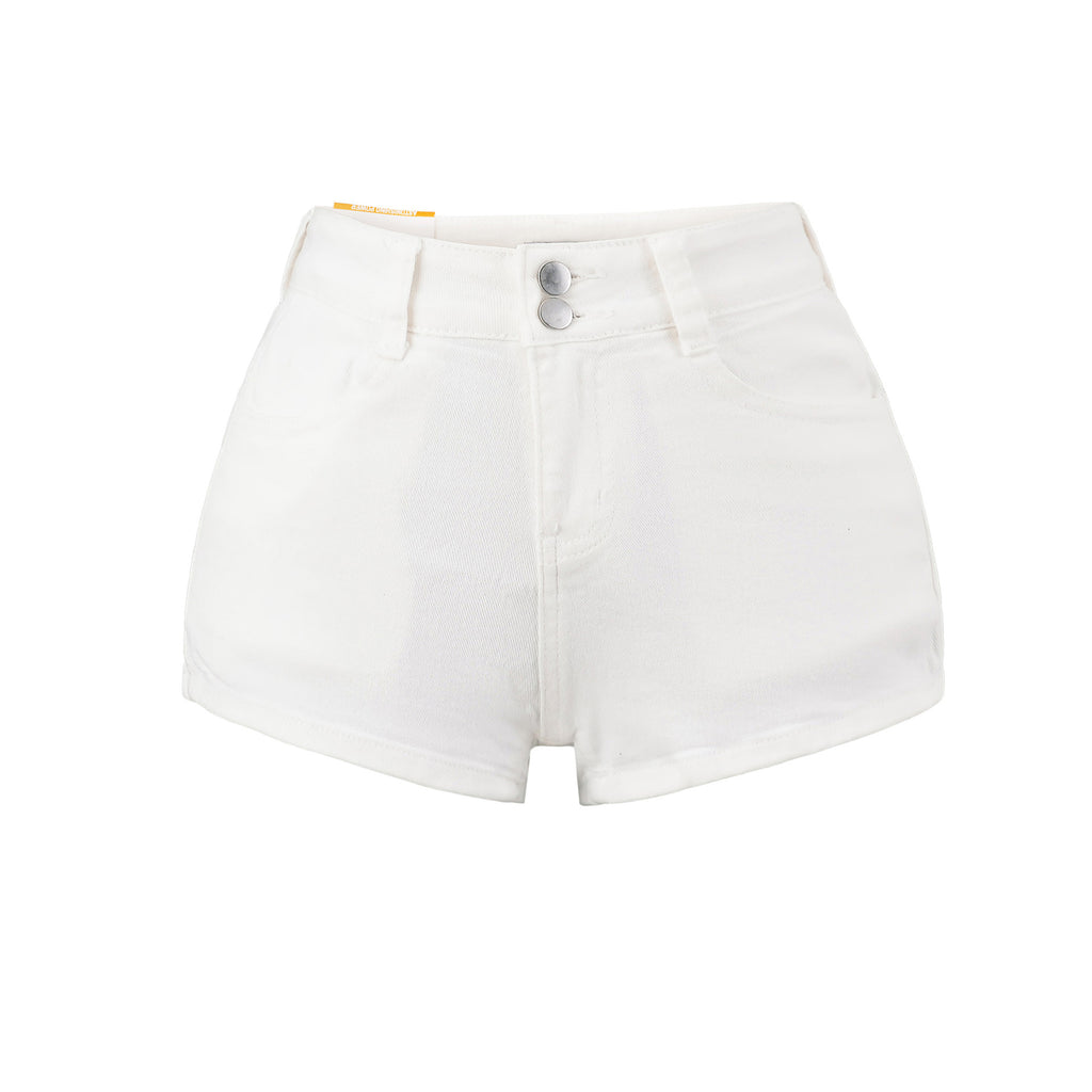 Women's High-Waisted Butt-Lifting Padded Stretch Slim-Fit Two-Button Bodycon Denim Shorts